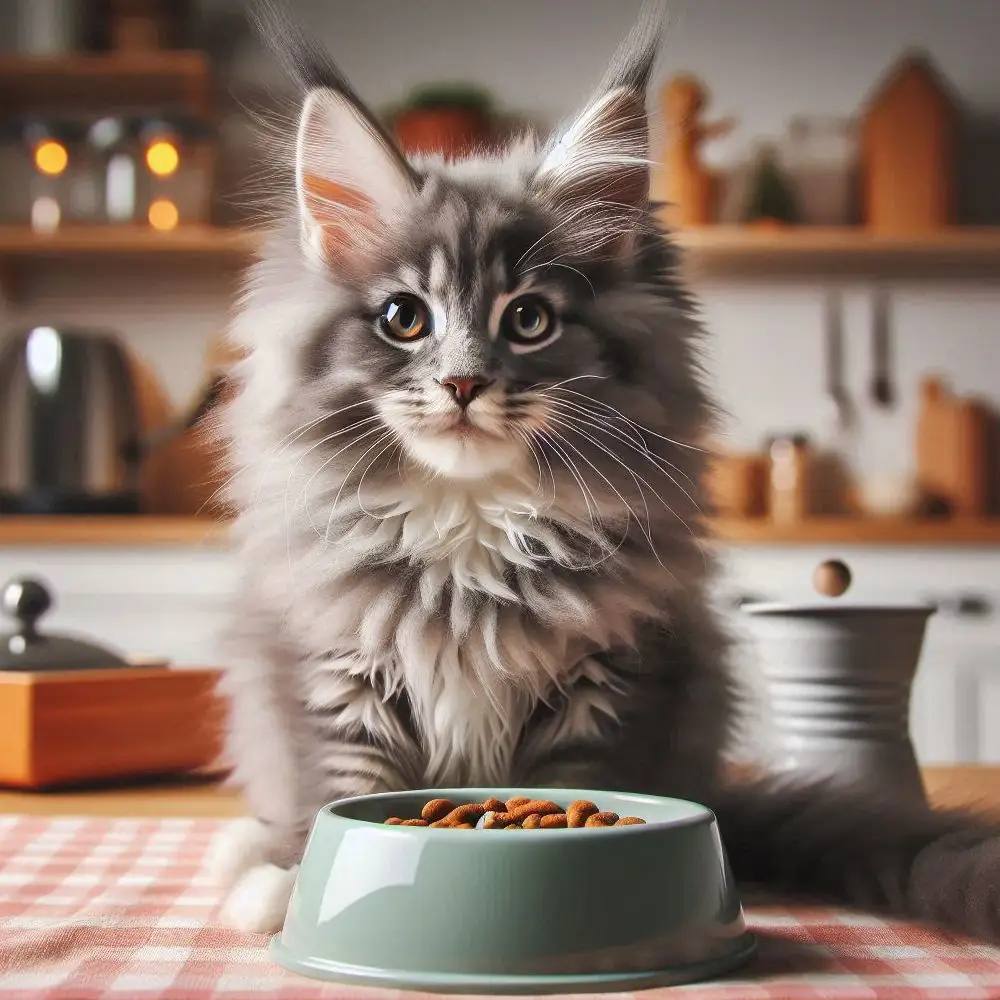 Katze vor einer gefüllten Futterschüssel