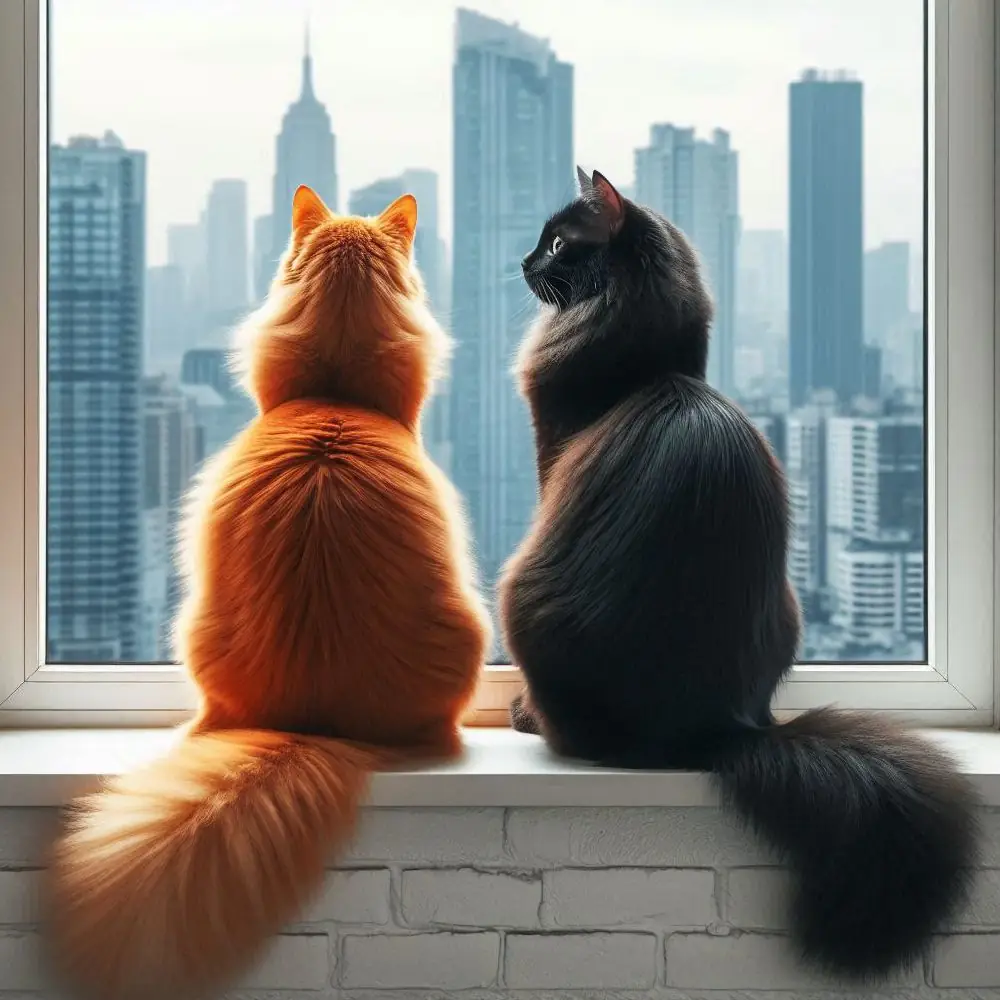 Katzenpaarung: zwei Katzen nebeneinander