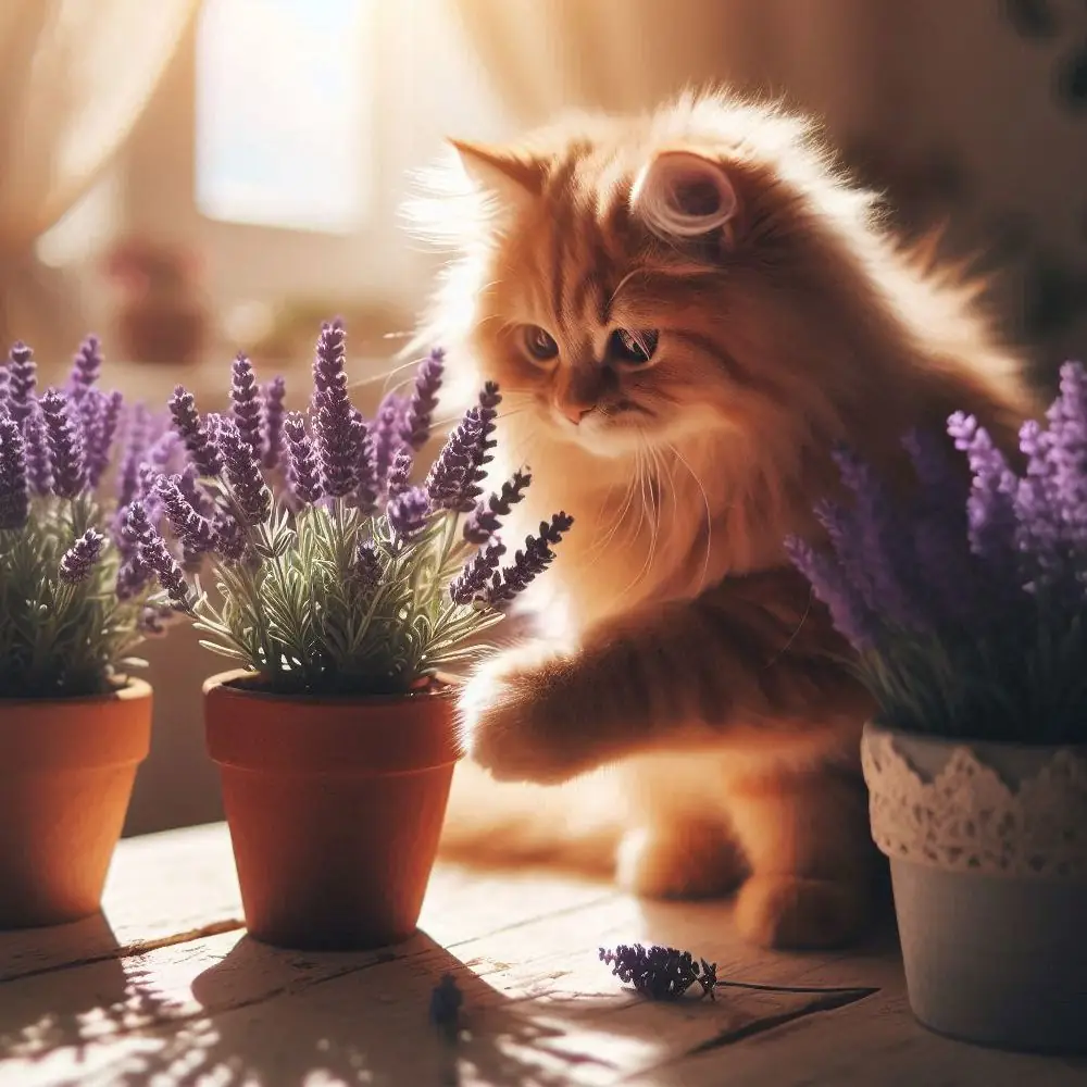 Katze mit Lavendel